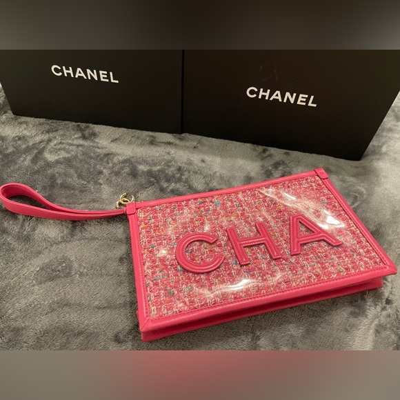 CHANEL PINK CHA - NEL WRISTLET/CLUTCH - Picture 5 of 11